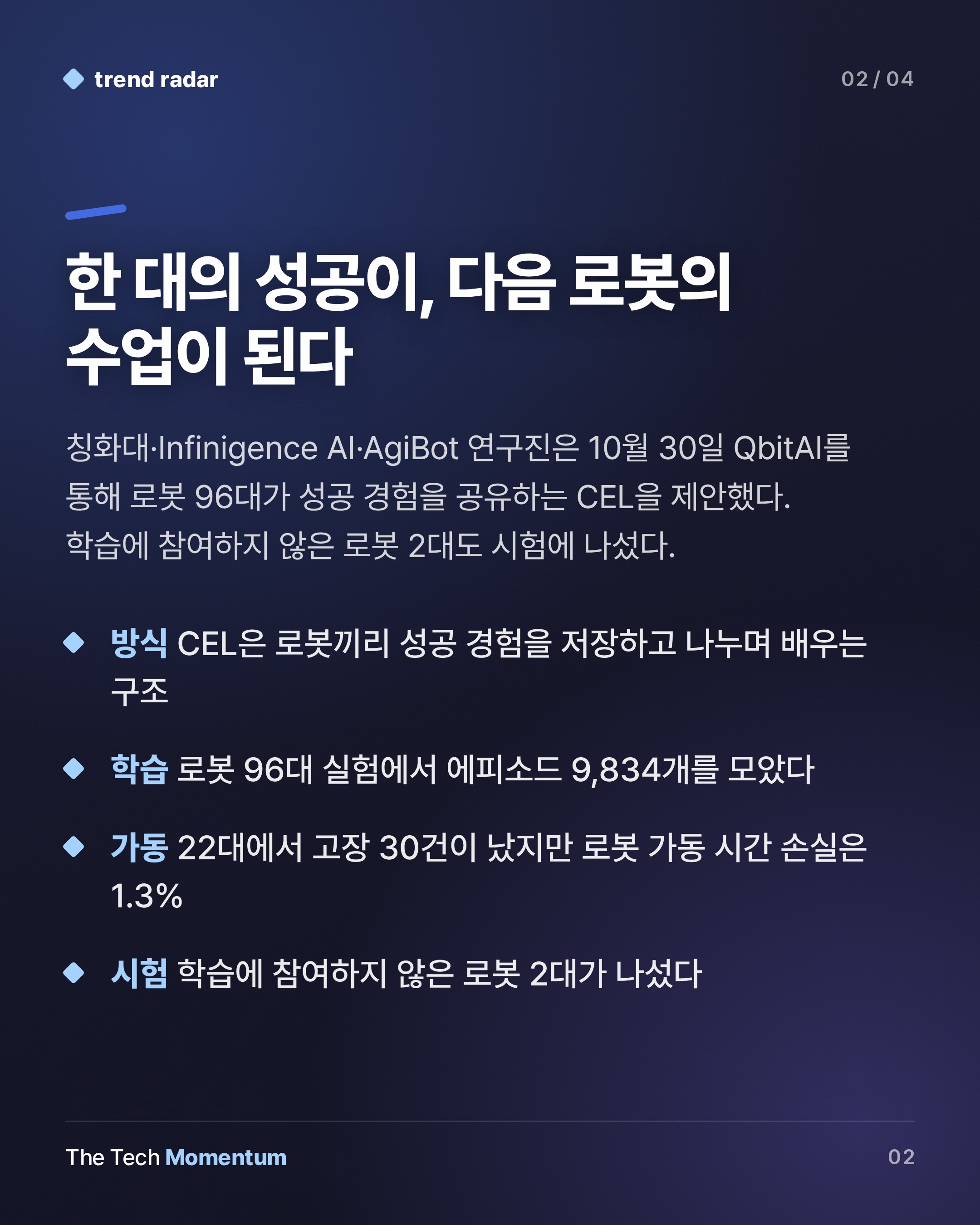 칭화대·AgiBot, 로봇 96대가 서로의 성공 경험을 배운다 (summary)