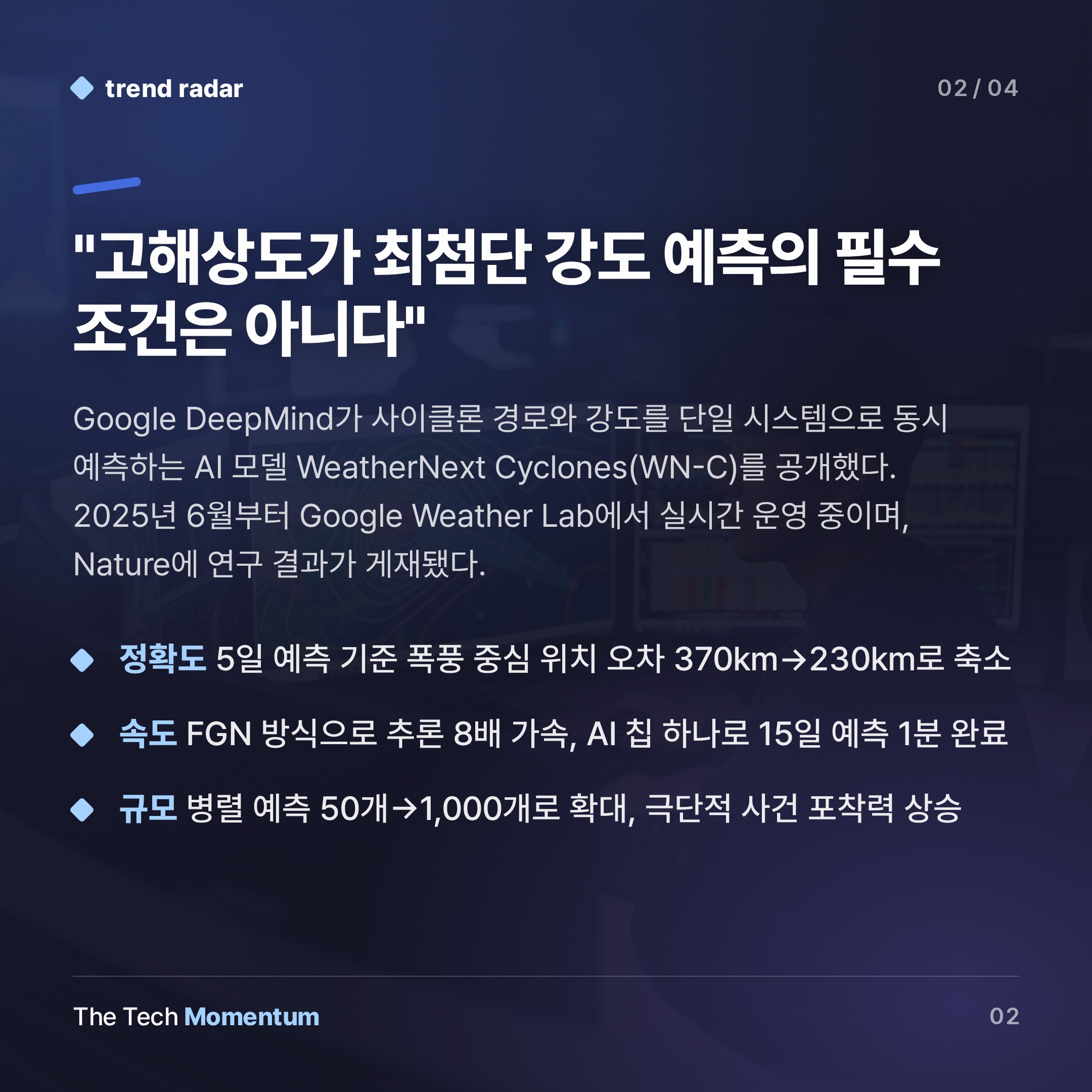 Google DeepMind, 사이클론 경로·강도 동시 예측 모델 'WeatherNext Cyclones' 공개 (summary)