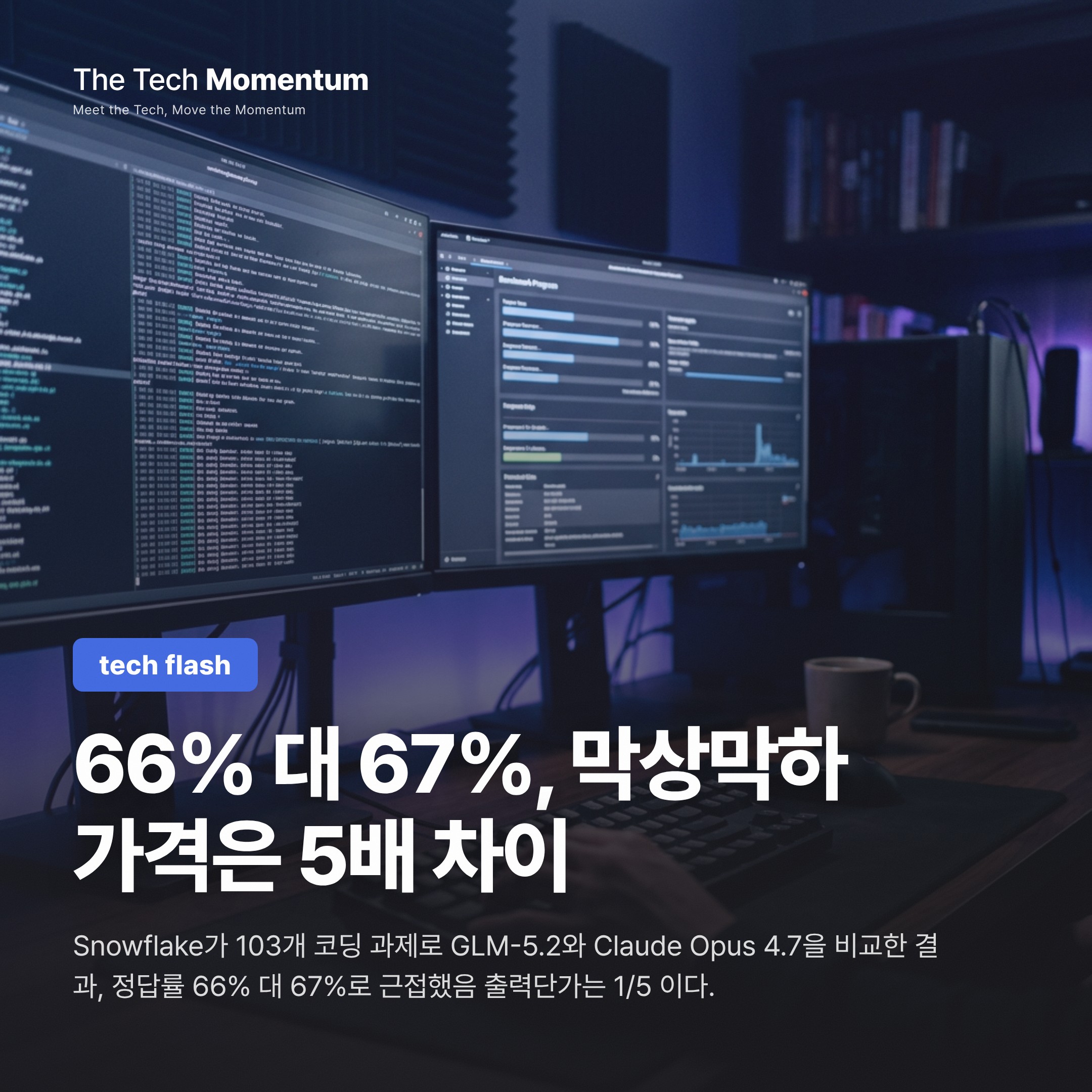Snowflake 벤치마크: GLM-5.2, Claude Opus 4.7 성능 근접 — 비용은 5분의 1
