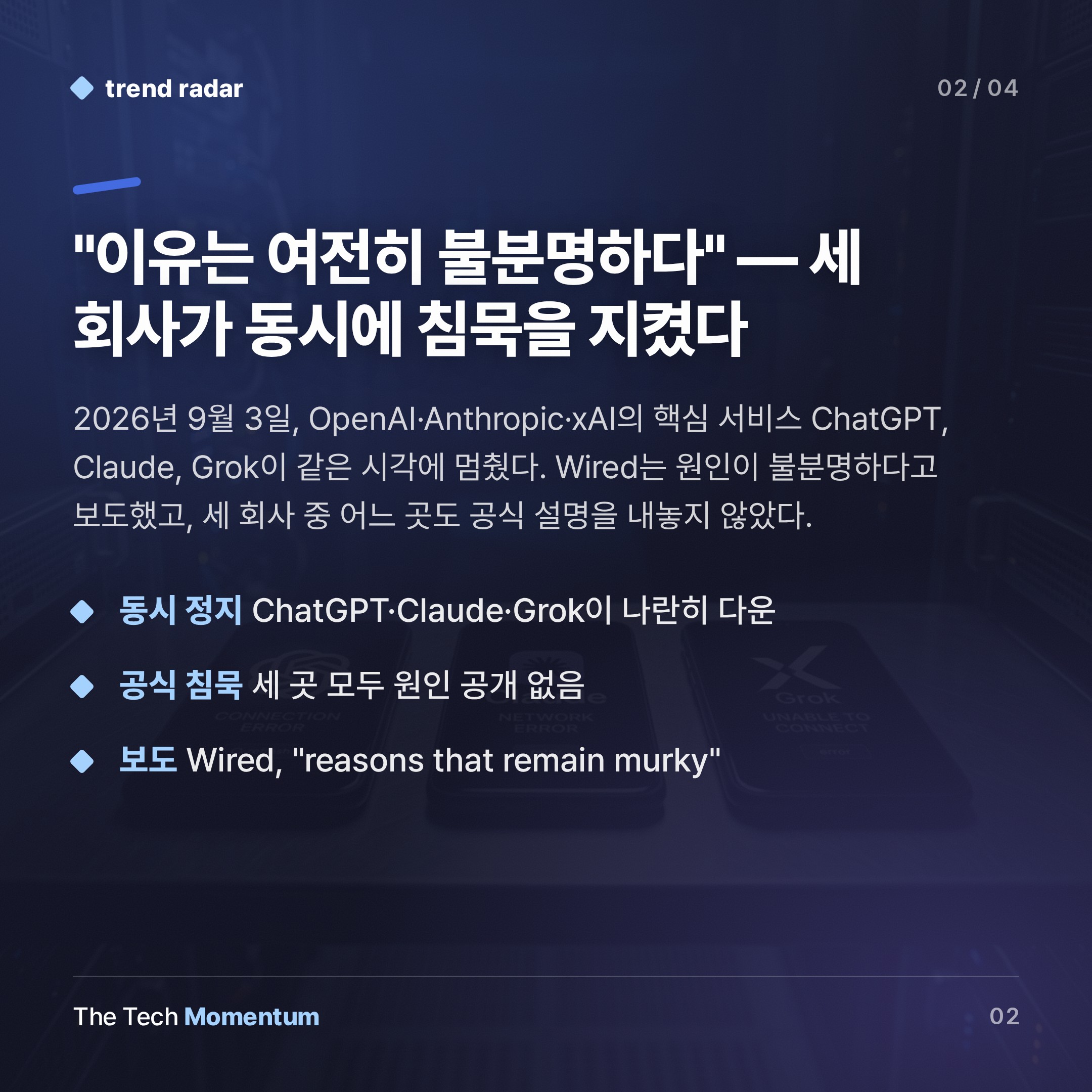ChatGPT·Claude·Grok, 같은 날 동시 다운… 세 회사 모두 침묵 (summary)