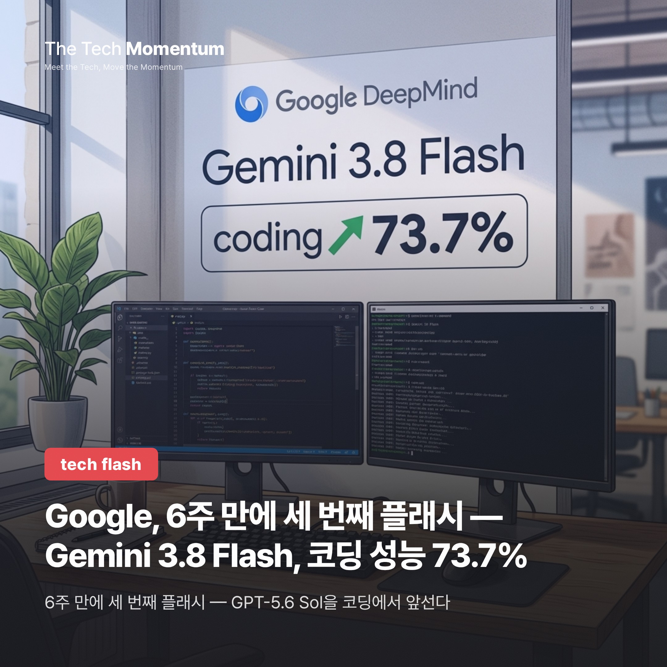 Google, 6주 만에 세 번째 플래시 — Gemini 3.8 Flash, 코딩 성능 73.7%